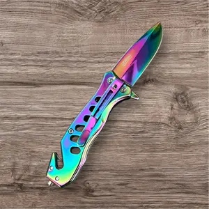Rainbow-colored folding tactical knife men's small folding knife, pocket knife, fruit knife, exquisite, simple and generous design, suitable as a gift for men