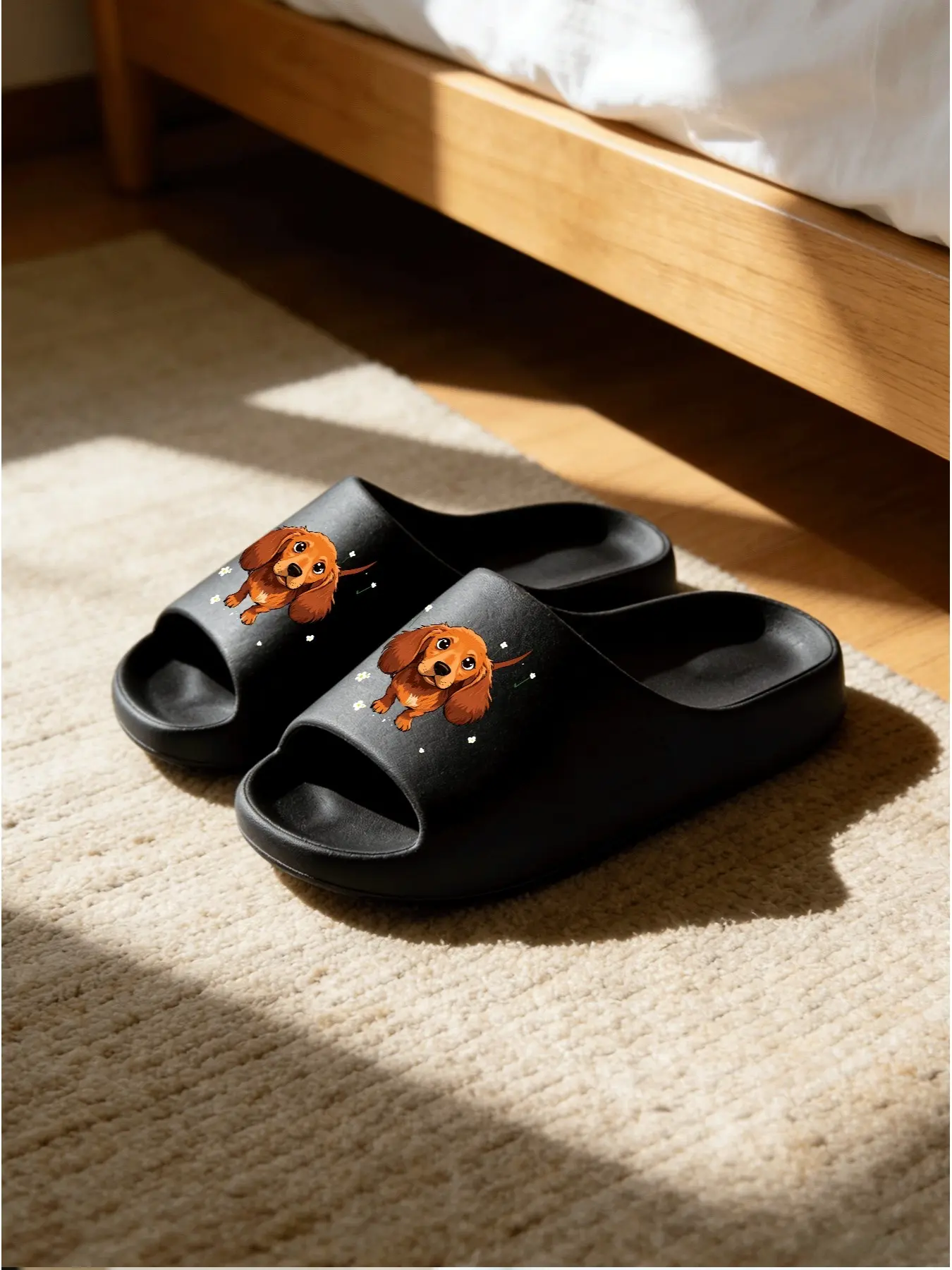 Cute Cocker Spaniel Print Thick Sole Women's Sandals, Non-Slip Bathroom Slippers, Casual Eva Material, All-Season Home Wear