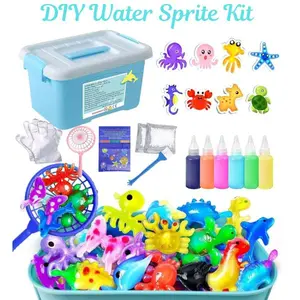 DIY Water Gel Kit for Kids Magic Aqua Fairy Water Pets Craft Set STEM Sensory Toy DIY Water Beads Animals Maker Birthday & Party Gift Ages 3+ 6 Gels 8 Molds