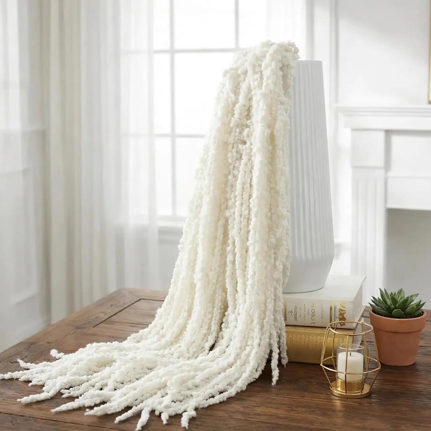 5Pcs Natural White Dried Preserved Amaranthus, 20-25'' Dried Wisteria Hanging Flowers for Wedding Arch, Centerpieces, Wall Decoration, Vase Filler, Home Decor