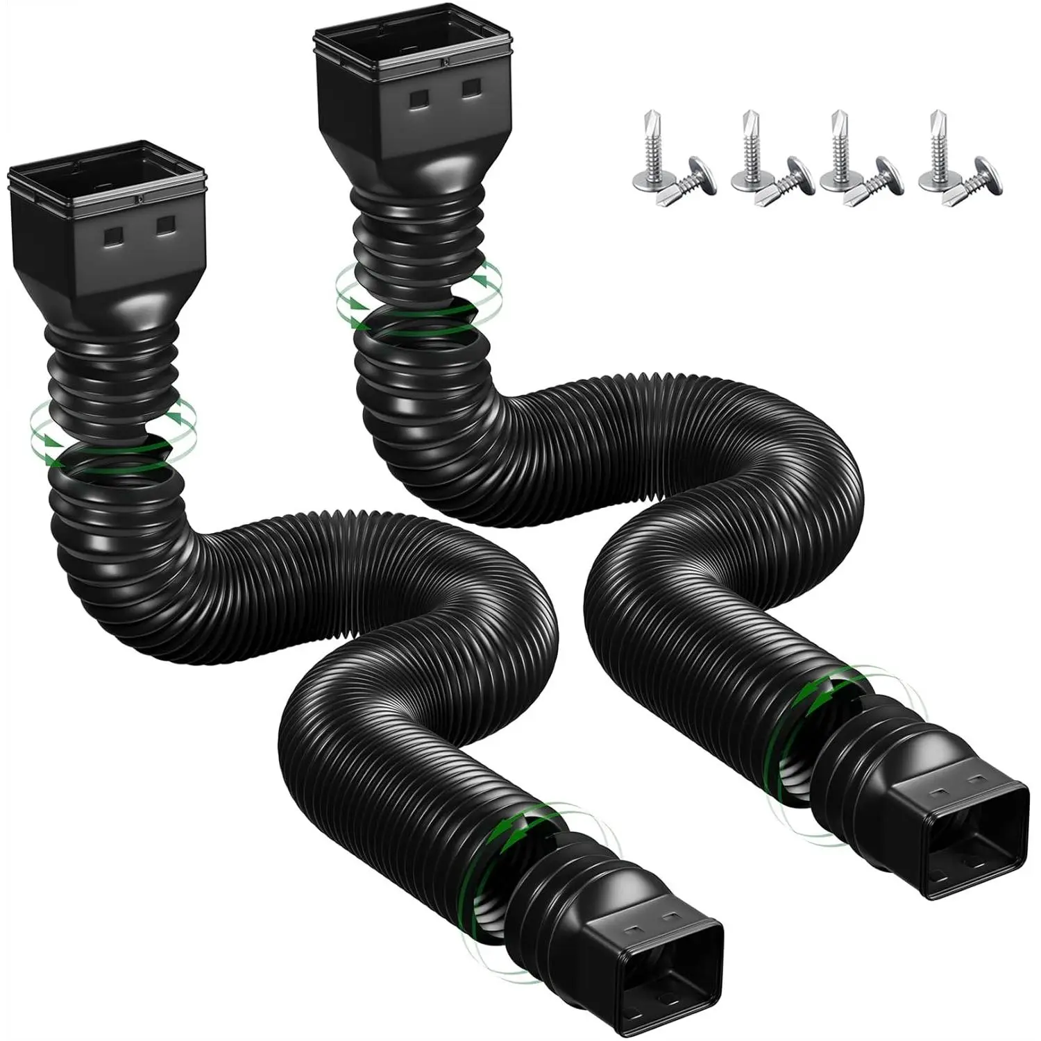 2 Pack Rain Gutter Downspout Extensions Flexible,Down Spout Extender Diverter Extendable from 21 to 68 in,Screws for Included,Black