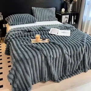 Luxurious Faux Rabbit Fur Throw Blanket（Full Size) - Soft, Warm & Cozy for Couch, Bed, Office, and Travel - Versatile All-Season Gift, Christmas present