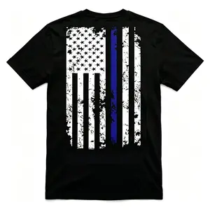 Blue Line American Flag T-Shirt Back The Blue Support Police Officers Thin Blue Line Law Enforcement Patriotic Cop Shirt for Men Women Casual Graphic Top Natural