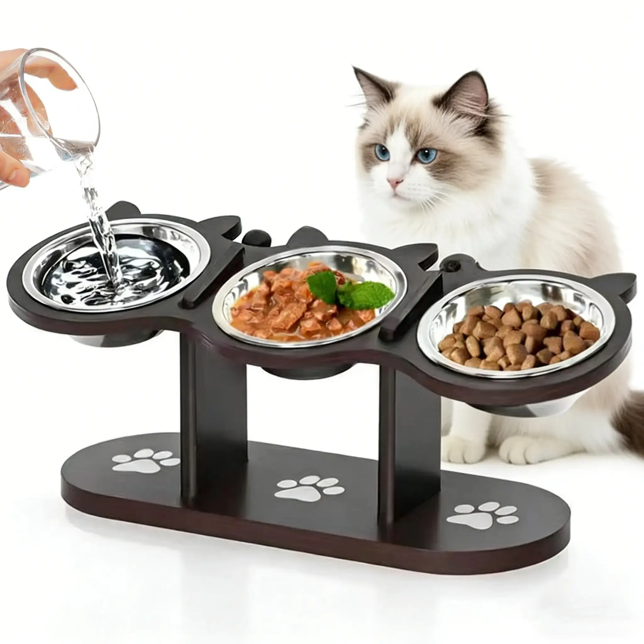 Multi-Layer Elevated Cat Feeder with Stainless Steel Food & Water Bowls, Adjustable Height Design, Includes 3 Stands, Easy-to-Assemble & Portable, Ideal for Multiple Cats, Feeding Supplies for Pet Lovers