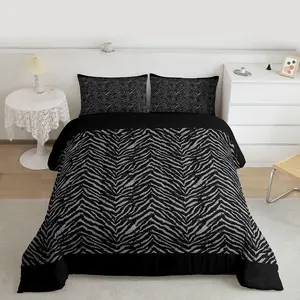 Zebra Print Comforter Set,Africa Wildlife Bedding Set,Black Grey Animals Skin Quilt Set for Kids Girls Boys Bedroom Decor Romantic Stripes Duvet Insert
