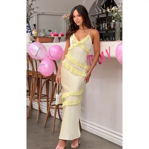 Inara Yellow Ruffle Maxi Dress