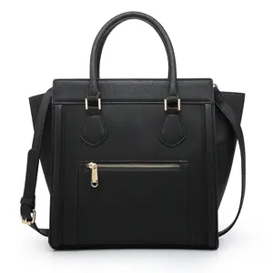 2-in-1 Medium Faux Leather Winged Satchel Tote Shoulder Bag Handbag with Matching wristlet