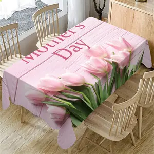 Tulip Pattern Table Runner, Wood Grain Background Tablecloth, Table Decoration Supplies for Home Kitchen Dining Room Wedding Party