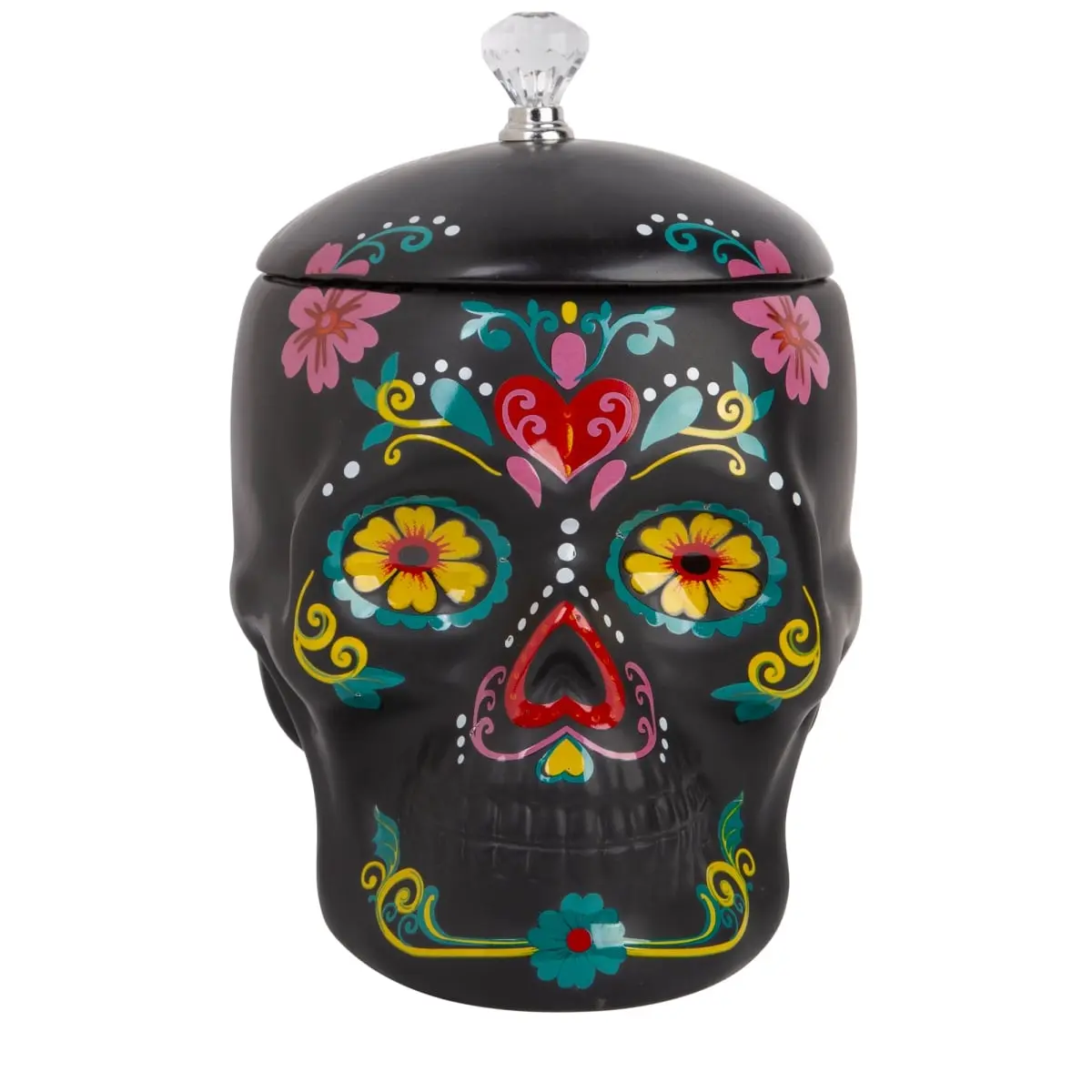 Home Essentials & Beyond R24-93918 52 oz Floral Colorful Skull Jar Canister with Crystal Finial for Unisex Home Organization