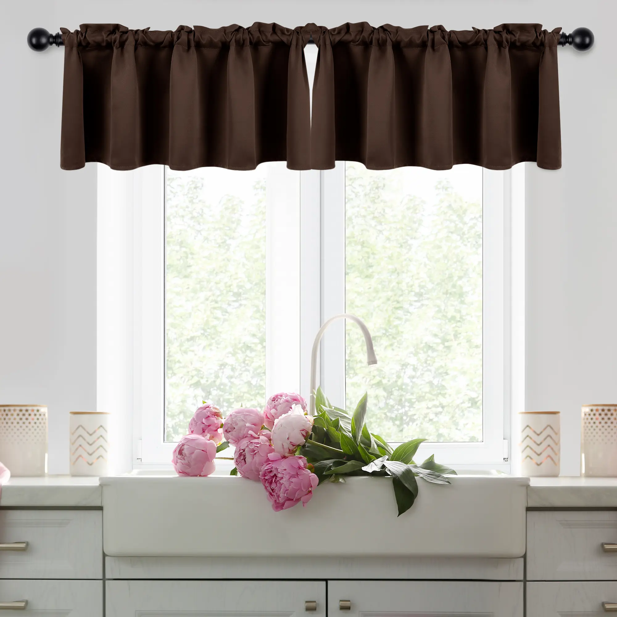 Deconovo Polyester Blackout Rod Pocket Curtain Valance, 1 Panel Solid Color Modern Valance for Windows, Energy Efficient Sustainable OEKO-TEX Certified Soft Touch Privacy Bathroom Curtain, Valances For Windows, Blackout Curtains