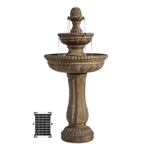 XBrand 39" 2-Tier Outdoor Freestanding Solar Water Fountain – Classic Sand Stone Resin Bird Bath with Pump – Solar Powered Garden Decor for Patio, Yard, Porch, and Lawn