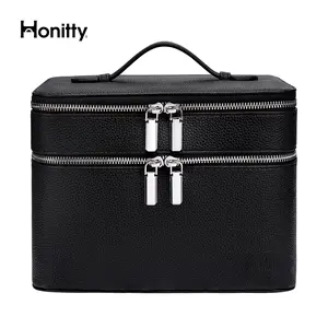 Duo Vanity Case Burgundy - Large Functional Travel Makeup Bag Organizer with Removable Divider