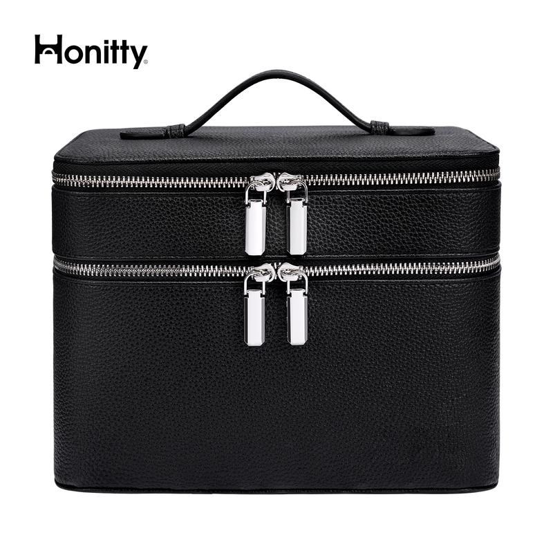 Duo Vanity Case Burgundy - Large Functional Travel Makeup Bag Organizer with Removable Divider