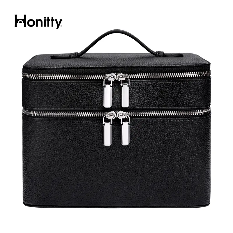 Duo Vanity Case Burgundy - Large Functional Travel Makeup Bag Organizer with Removable Divider