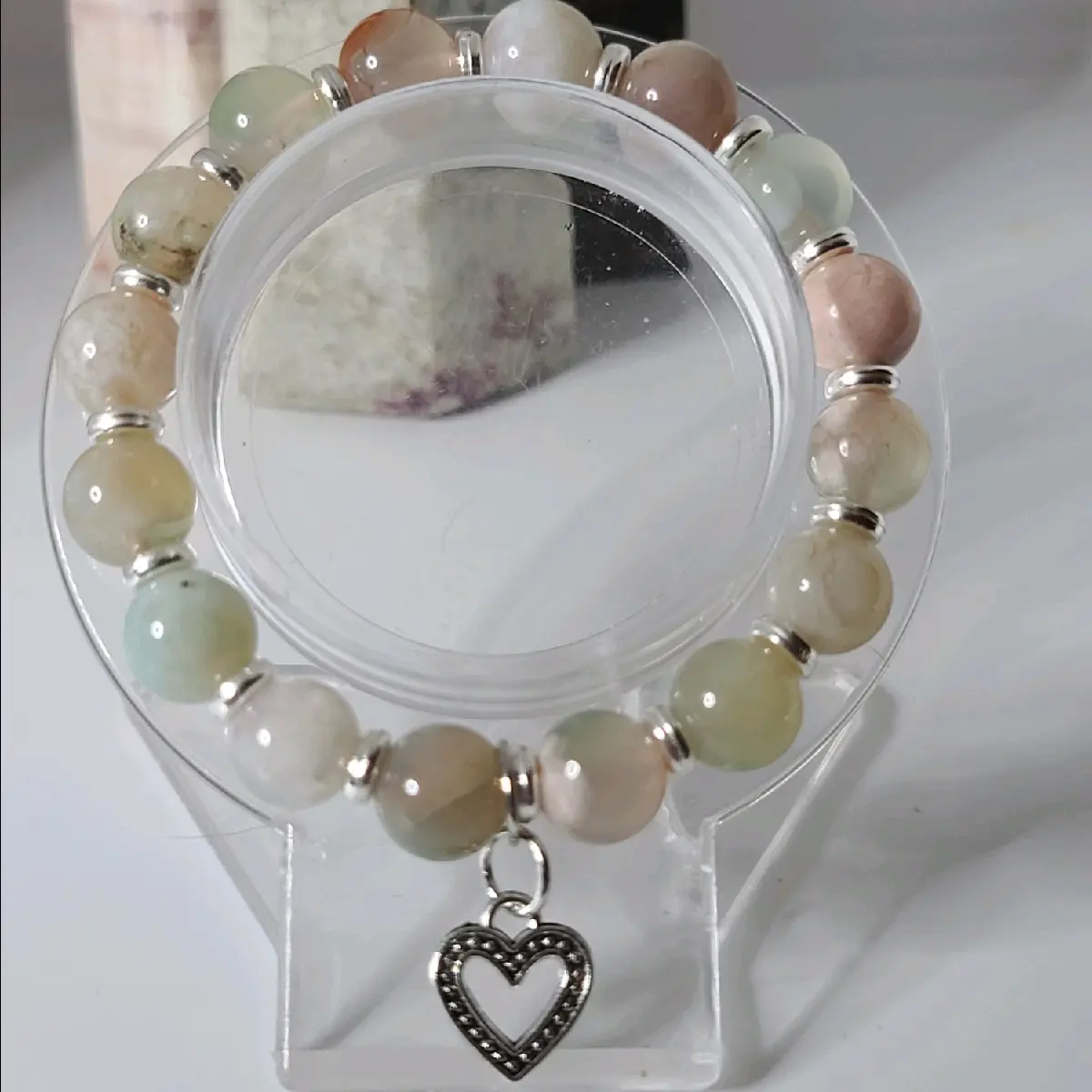 Natural Green Flower Agate Sakura Crystal Bead Bracelet 10mm