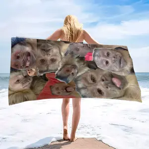 Funny Monkey Print Beach Towel, Extra Large Super Absorbent Microfiber Mat, Ideal for Travel, Swimming, Yoga, Camping, All Seasons
