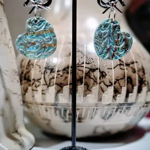 Faux Turquoise Handmade Earrings with Intricate Paisley Design 18k Gold/Platinum Plated on Brass Silver Accents Hypoallergenic for Sensitive Skin