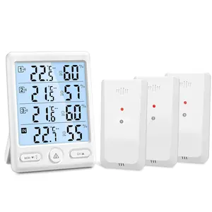 Indoor Outdoor  , 5-Inch Display Digital Hygrometer  Temperature Humidity  with 3 Remote Sensors and Backlight, -(White)