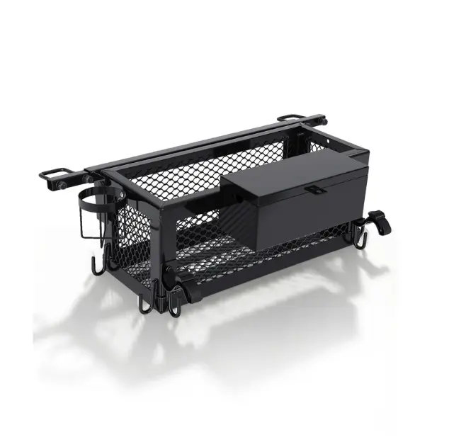 Heavy Duty Tractor Tool Box Basket Attachment, 24x10x10in ROPS Storage Holder with Waterproof Storage Bag, Hanging Hooks, and Ratchet Straps for Compact Tractors, UTVs, and Zero-Turn Mowers (Black)