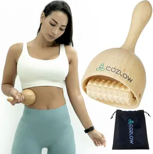 COZLOW Wooden Roller Cup Tool – Handheld Wooden Rolling Tool with Smooth Roller for Arms, Legs, Back & Shoulders | Natural Wood