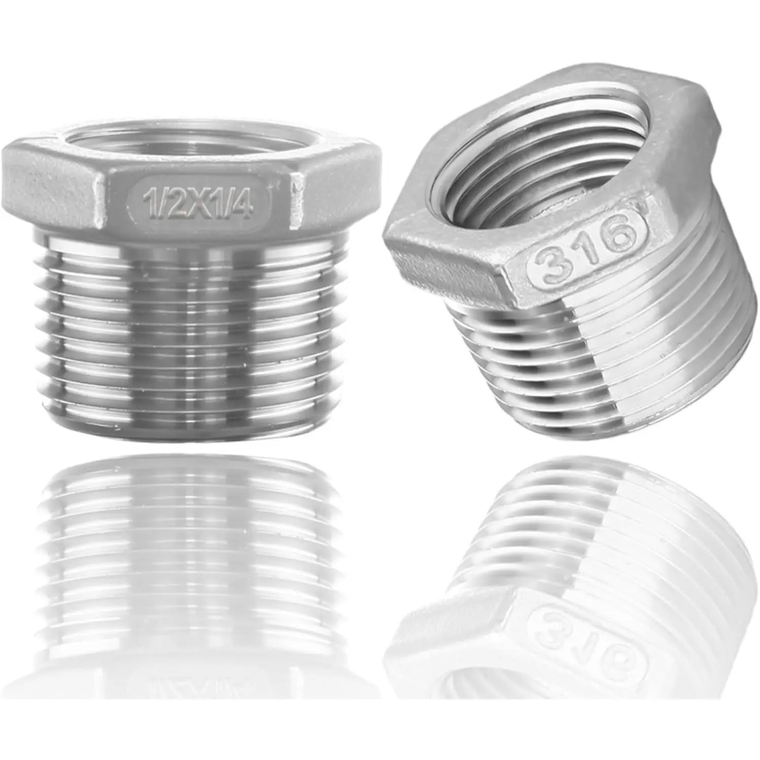 316 Stainless Steel Hex Bushing Reducer, 1/2" NPT Male to 1/4" NPT Female Pipe Fitting Adapter -  Resistant Connector for Plumbing, Hydraulic, Air, Oil & Gas Systems (1/2" to 1/4")
