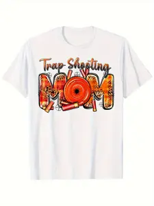 Men'S Trap Shooting Graphic T-Shirt - Funny Hunting & Clay Shooting Design with Shotgun Shells & Trap Lettering, Casual Round Neck Tee for Outdoor Sports Enthusiasts, Comfortable All-Season Wear, Ideal Gift for Shooters & Moms (Trap Shooting Mom Sty