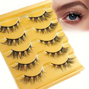 5 Pairs Of False Eyelashes, 0.07mm Thick C-roll Hybrid Eyelashes, DIY Dramatic Lashes, Naturally Fluffy Cross Doll Shaped, 13-15mm Long, Suitable for Beginners To Use, Eyelash Set