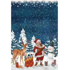 Coolmee 2'x6' Machine Washable Runner Rugs Christmas Soft Deer Christmas Tree Snowman Non Slip Carpet for  Hallway Kitchen Bedroom Blue