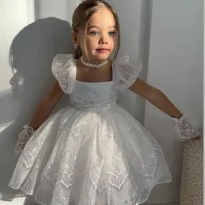 6022 Lace flower embroidery white dress for girls' wedding dress suitable for flower girls' birthday gifts birthday parties