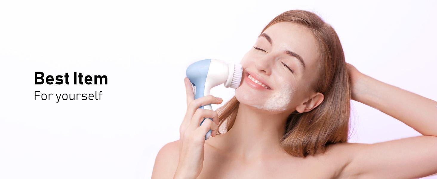 Waterproof Electric Facial Cleansing Brush with 5 Heads |Deep Exfoliating Face Scrubber for Women & Men Perfect Mother's Day Skincare Gift