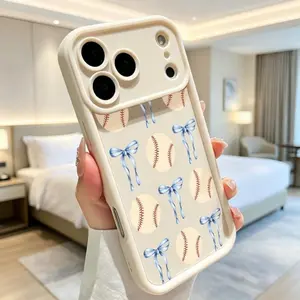 Ribbon and Softball Pattern TPU Phone Case for iPhone 17 Pro Max 16 15 14 Plus 13 12 Mini 11  X XS Air E Shockproof Drop Protection Rugged Durable Silicone Cover Cellphone Protective Casing