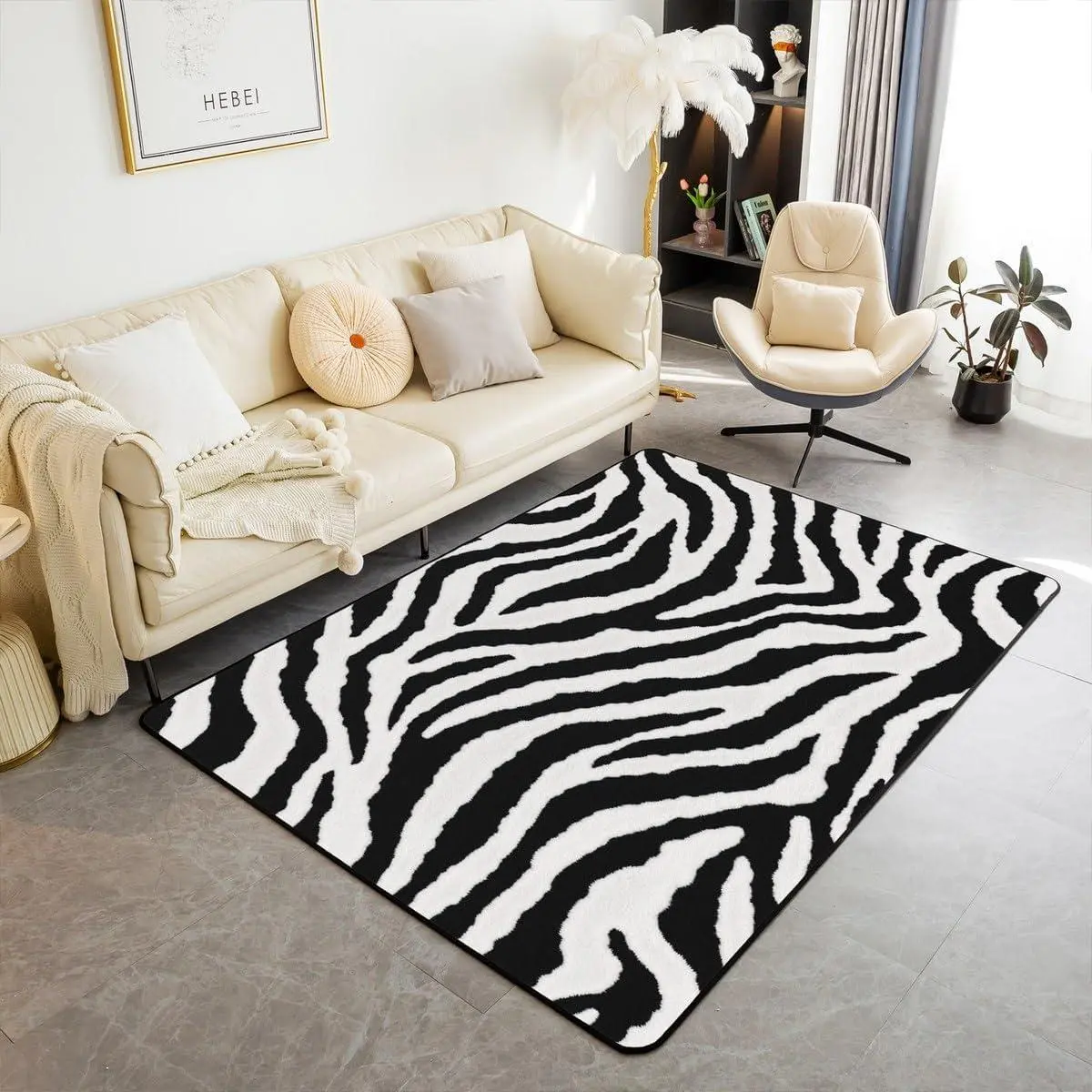 Zebra Stripes Rug ,Black White Animal Skin Print Decor Area Rug (No Real Fur) Women Men African Wildlife Animals Non Shedding Rug Bedroom Playroom Living Room