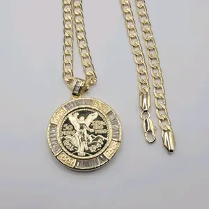 Centenario size small 1.5 inches with clear stones chain cuban link diamond-cut 24 inches 6 millimeters Laminated Gold jewerly.