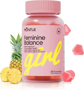Montue Feminine Balance Gummies for Women - Tasty Pineapple Flavor, 60 Count, Balanced pH, Healthy Odor, Yeast Balance & Flora Support, Vitamin C for Immune Health