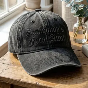 Feral Aunt Embroidered Washed Out Hat, Funny Auntie Gift, Boho Style, Vintage Washed Style, Mother's Day Gift