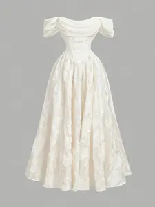 Elegant Off-Shoulder Court Style Dress, Romantic One-Shoulder Design for Weddings, Evening Events and Formal Celebrations