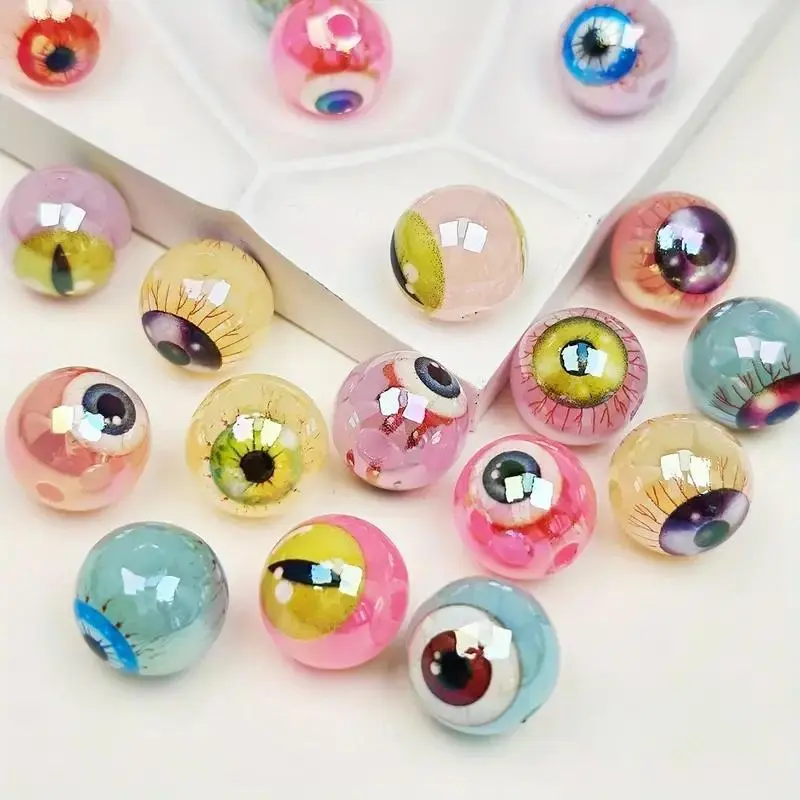 15mm Bright Two-Sided Eyeball Beads, Multi-Color Acrylic, Diy Mix Beads, Beads And Accessories, Ideal for DIY Jewelry Crafts, Perfect Halloween Party Decorations, Glossy Surface, Beads Charms Accessories