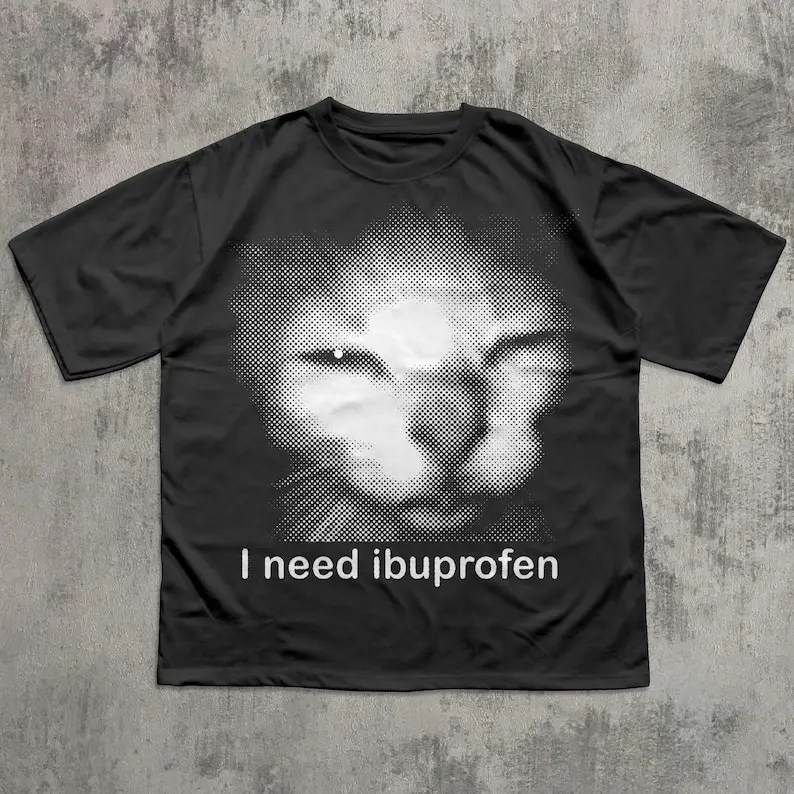I need Ibuprofen T-Shirt, Y2k Cat Tee, Funny Meme Animal Tee, Gifts Shirt, Unisex Vintage Graphic Tees Gothic Grunge Y2k Emo Scene Amity Affliction Style Clothes Men Women Streetwear