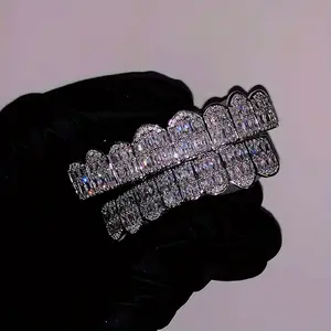 2pcs/SET Baguette Set 8 teeth Grillz for Mouth Top Bottom Hip Hop Teeth Grills - Cap