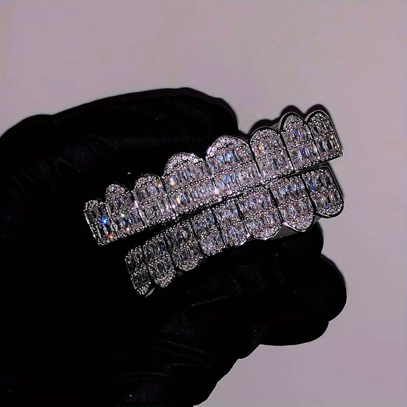 2pcs/SET Baguette Set 8 teeth Grillz for Mouth Top Bottom Hip Hop Teeth Grills - Cap