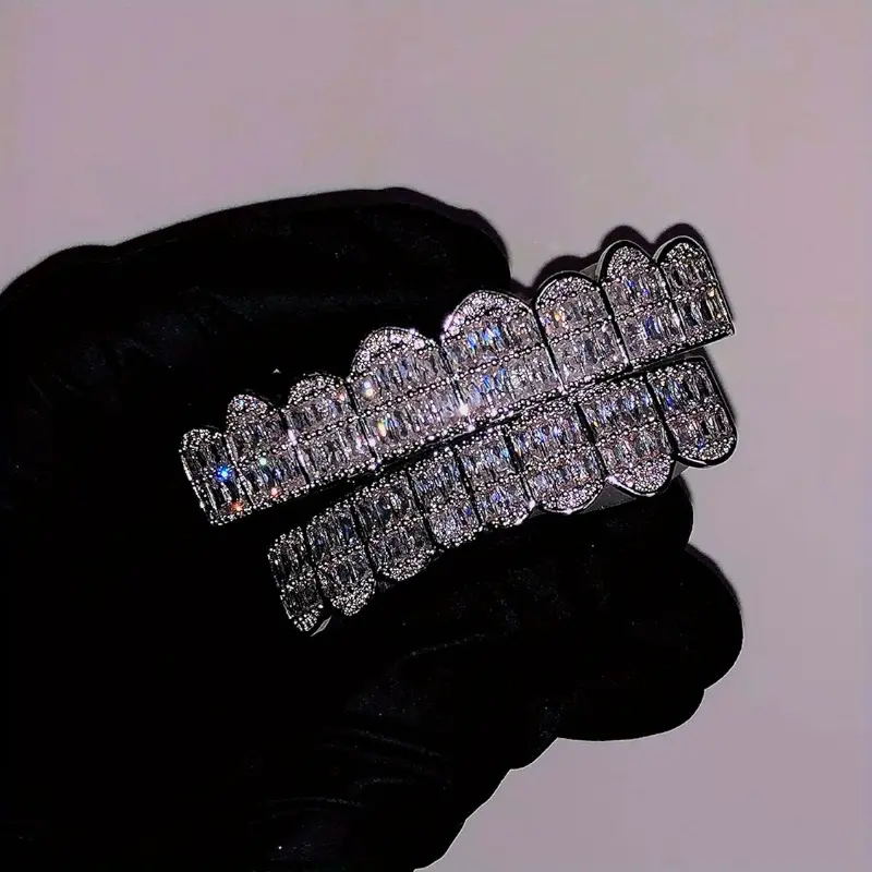 2pcs/SET Baguette Set 8 teeth Grillz for Mouth Top Bottom Hip Hop Teeth Grills - Cap