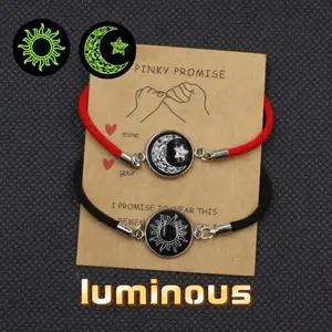2pcs Fashion Couple Sun, Moon, And Star Boyfriend And Girlfriend Gift Box, Good Friend Combination Luminous Bracelet Set, Stainless Steel Sweat Resistant And Non Fading,Vintage & Minimalist Style, Ideal for Parties, Gifts for Thanksgiving and Christmas