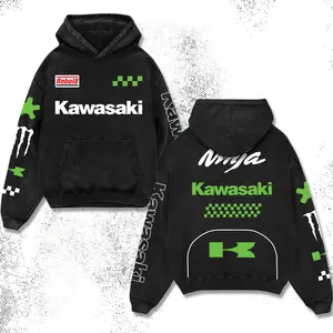 Retro Monster x Kawasaki Ninja Racing Team Men's Hoodie Cotton, Motor World Championship Enthusiast, Apparel Streetwear Racing Team, Motocross Motobike Riders Supermotor MotoGear Clothing, Off-Road For Dirt Bike Fan