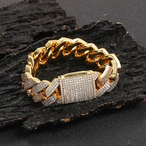2025 New Hip-hop Bracelet: 20MM Flip Clasp Three-Row Zircon Diamond Cuban Chain, Super Cool Men's Bracelet Accessory.