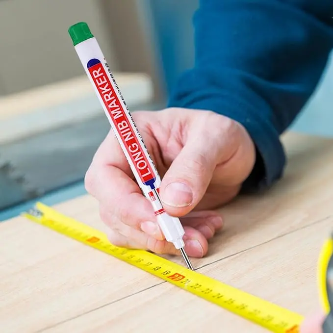 4PCS 20mm Deep-Hole Marker Pen with Long Metal Tip – Quick-Drying Waterproof Ink, Great for Woodworking & Construction Use, Smooth Writing on Wood Surfaces, Practical Hand Tool for Daily Site Marking, Durable Fine Point for Precise Lines