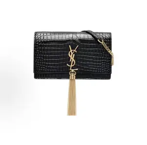 Pre-owned Yves Saint Laurent Yces Saint Laurent Leather Clutches & Wristlets Saint Laurent Croc Embossed Monogram Kate Tassel Chain Wallet