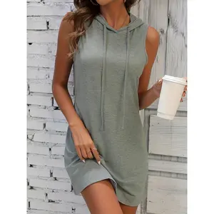 Sleeveless Hooded Dress - Spring/Summer Casual Dress - Women's Wear - lightweight breathable fabric Gamis Grey