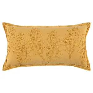 HomeRoots 403483 Yellow Botanical Pattern Embroidered Lumbar Pillow