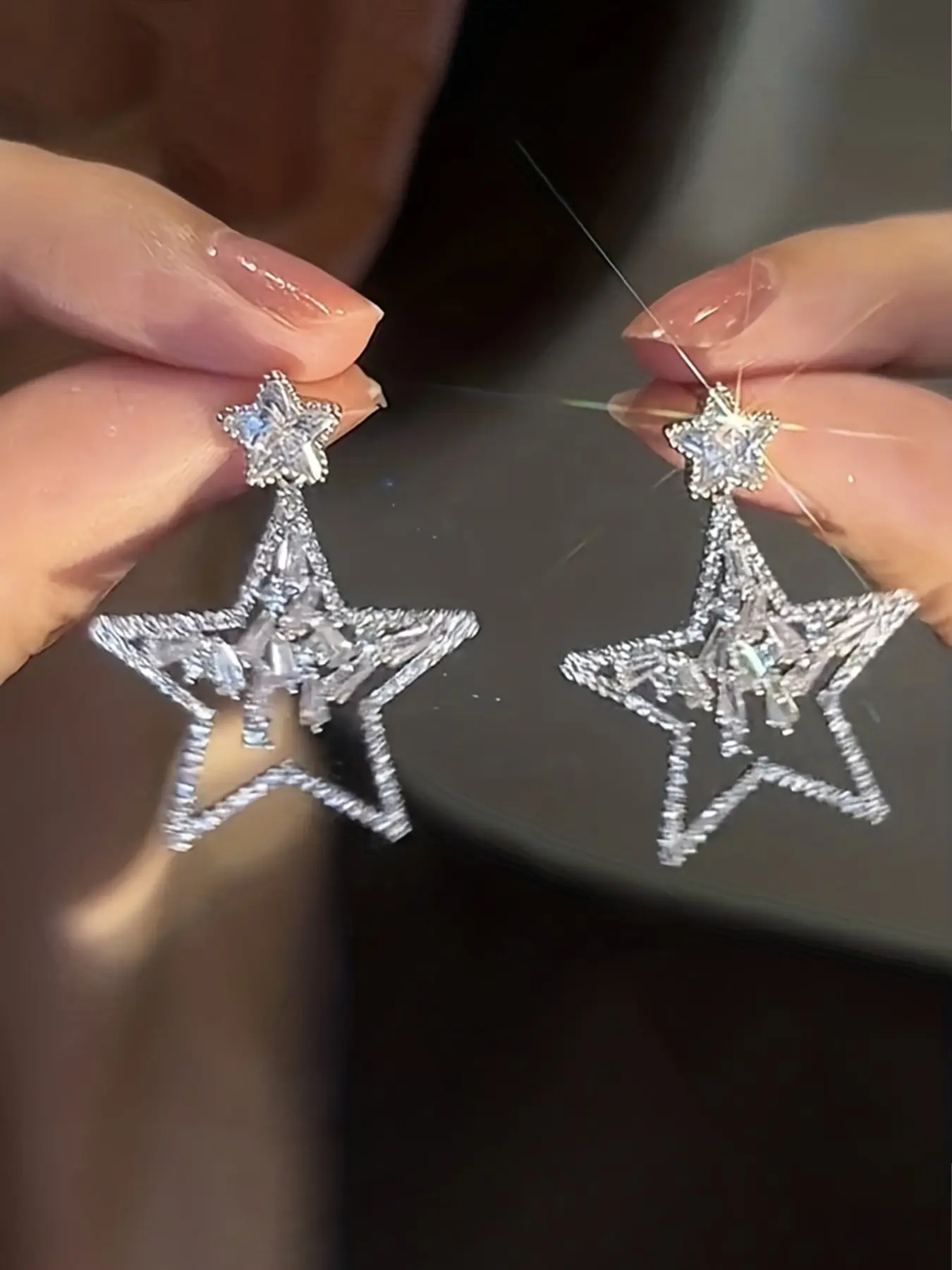 Elegant Synthetic Zircon Star Earrings, Luxurious Light Luxury Style, Sparkling Five-Pointed Star Studs, High-Quality Jewelry for Women