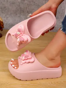 Women's Summer New Cartoon Butterfly Pattern Sandals, Elegant Thick Sole Flip Flops, Comfortable Lightweight, Ideal for Outdoor, Garden, Beach, Butterfly Decorated Slides, Outdoor Summer Slippers